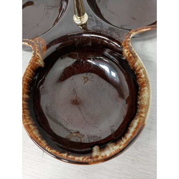 VTG Pfatzgraff Pottery Porcelain Brown Drip Glazed 3 Way Divided Serving Dish - Picture 3 of 9